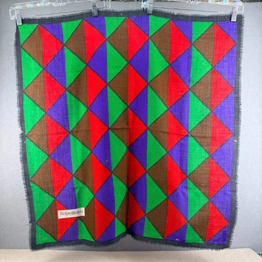 Vintage Yves Saint Laurent Wool Scarf 32" Square Geometric Mod Made READ - Picture 2 of 9